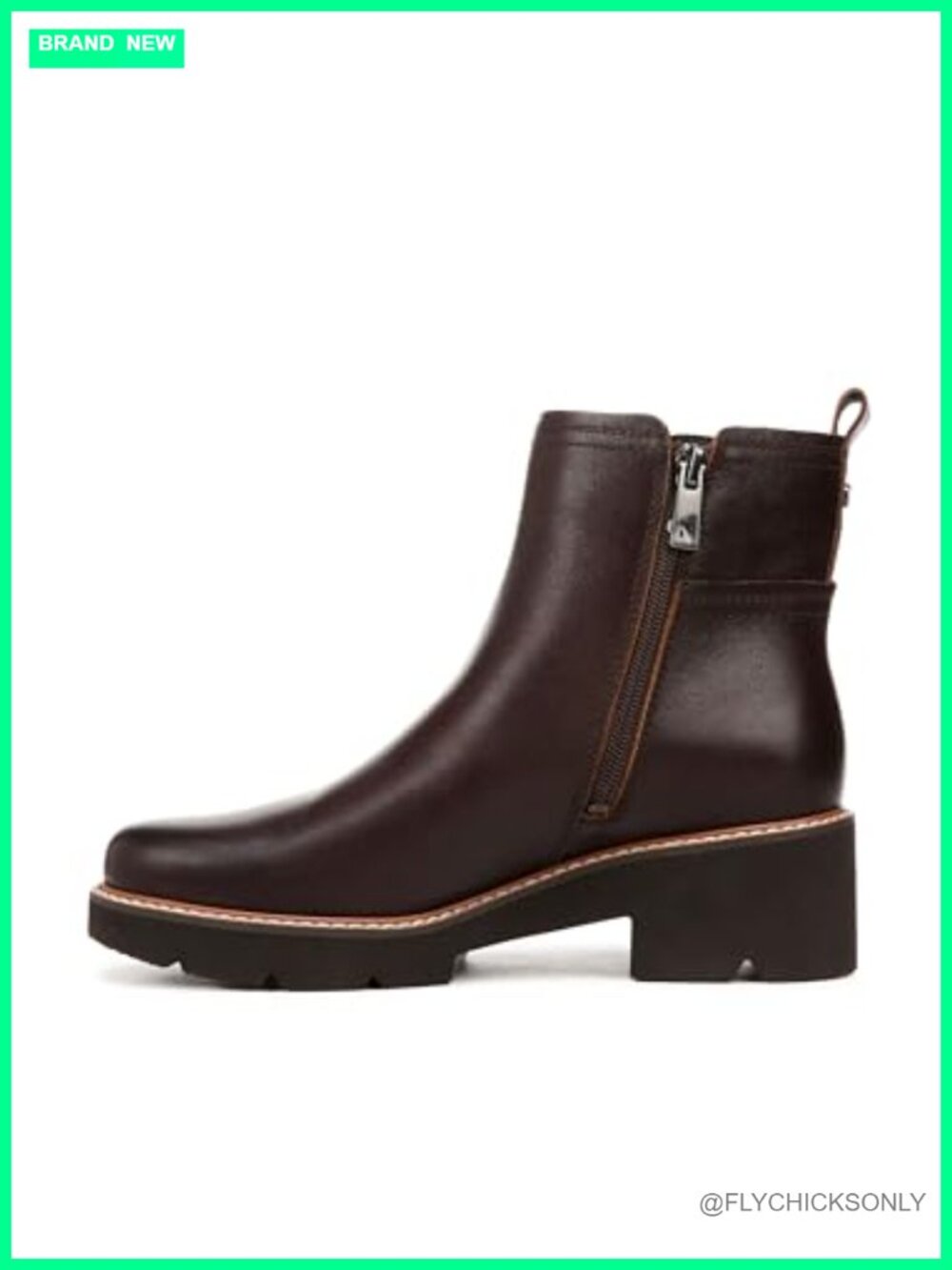 Water-Repellent Leather Ankle Bootie with Lug Sole and Block Heel